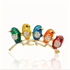 Colorful Bird Brooch with Crystals